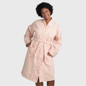 Room essentials Sz Large/XL Bath Robe Terry Pink Polka Dot Belted Pockets NWOT